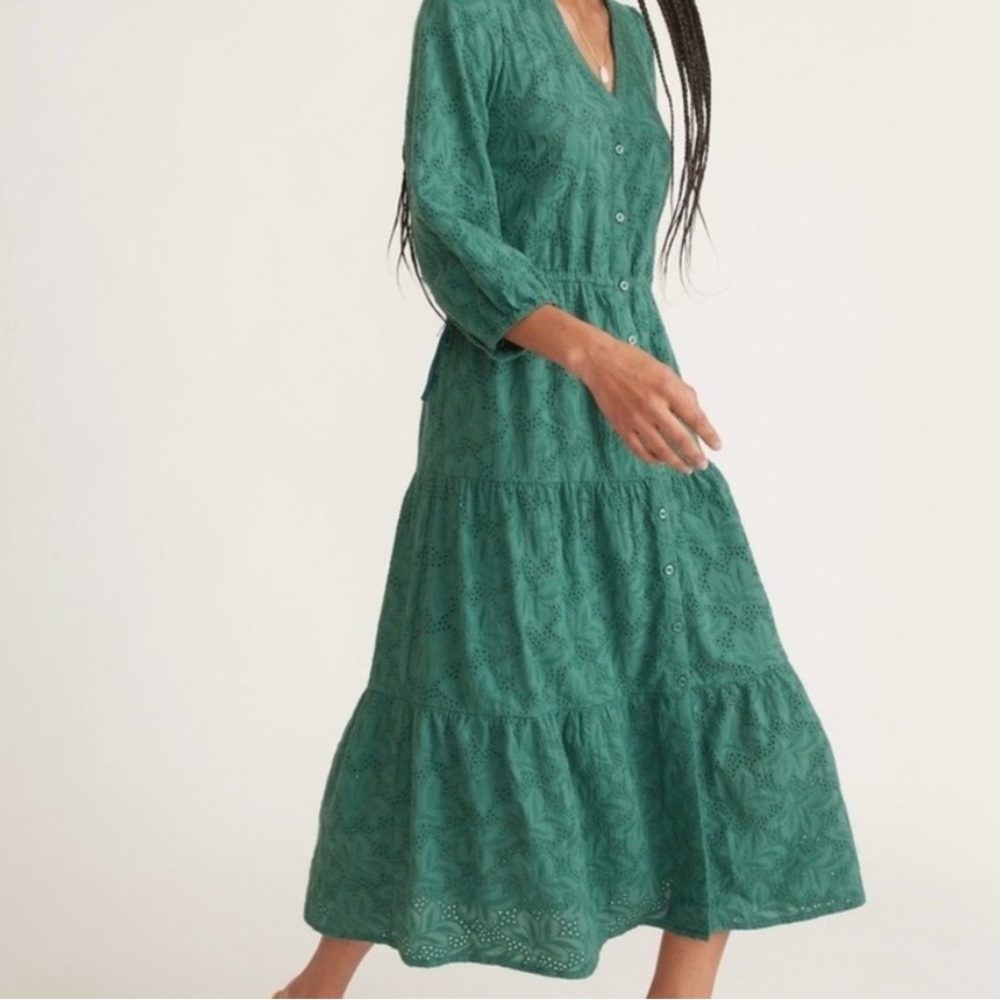 Marine Layer Eyelet Green Midi Dress